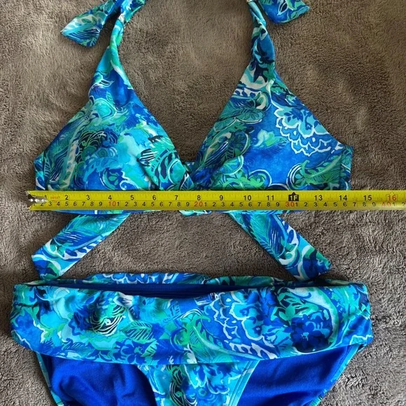 Lauren Ralph Lauren Exotic Paisley Halter Bikini Set Blue Green - Picture 9 of 10